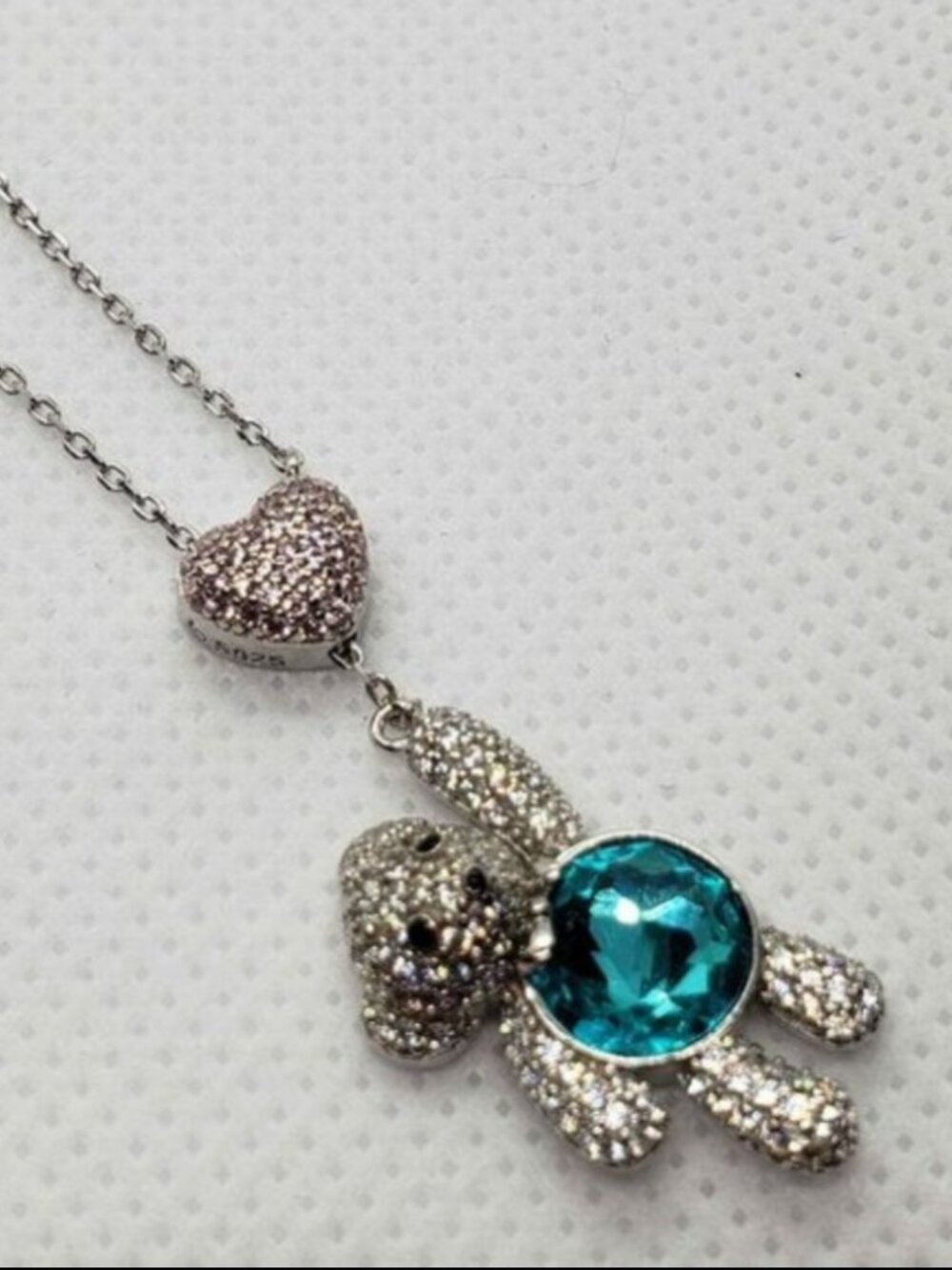 Brand New Sterling Silver 925 Bear heart  Cz stones Necklace